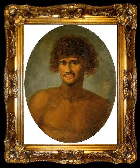 framed  John Webber Head and shoulders portrait of a young Tahitian male, ta009-2